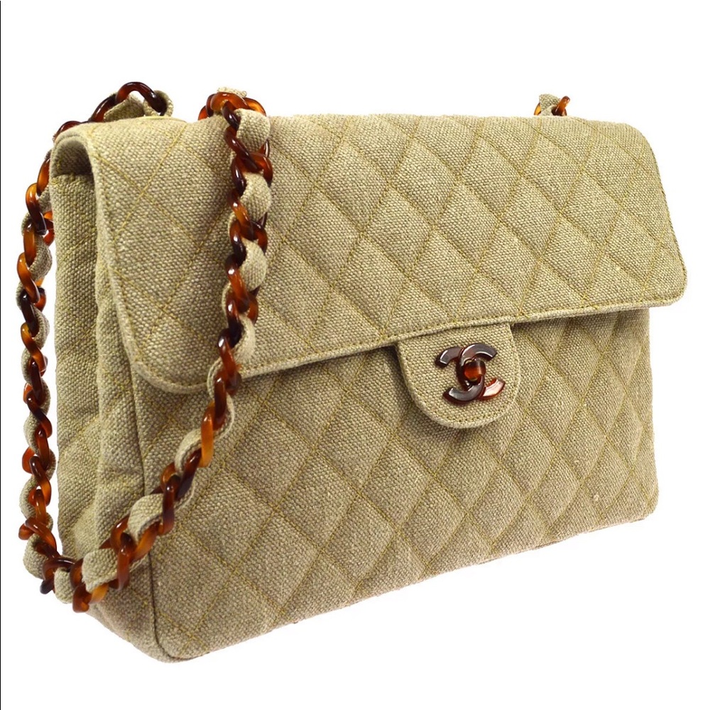 CHANEL CC Quilted Tortoise Chain Jumbo Bag